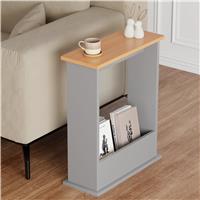 Small Narrow Side Table with Storage  Slim Sofa End Table  Pine + Silver Grey