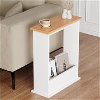 Small Narrow Side Table with Storage  Slim Sofa End Table  Pine + White