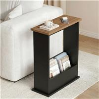 Small Narrow Side Table with Storage  Slim Sofa End Table  Walnut + Black