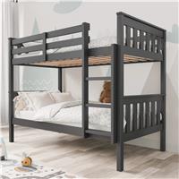 Solid Wood Detachable Double Bunk Bed  Dark Grey