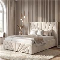 Velvet Ottoman Storage Bed  Sunrise Ottoman Bed Frame  Double (4ft6) / Beige