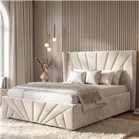 Velvet Ottoman Storage Bed  Sunrise Ottoman Bed Frame  King (5ft) / Beige