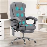Massage Office Chair with Footrest  Ergonomic Desk Chair  Grey Linen
