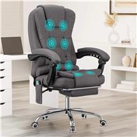 Massage Office Chair with Footrest  Ergonomic Desk Chair  Dark Grey Linen