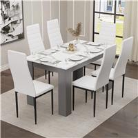 46 Seater Dining Table and Chairs Set,  White Marble Effect  6 Seater / White