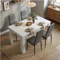 White 4-6 Seater Dining Table and Chairs Set - 4 Seater / Grey