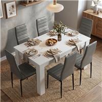 White 46 Seater Dining Table and Chairs Set  6 Seater / Grey