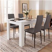 White & Black Gloss 4-6 Seater Dining Table and Chairs Set - 4 Seater / Grey