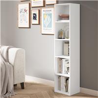 Bookcase Cube Storage Unit  Tall Narrow Bookshelf  5 Shelf / White