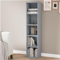Bookcase Cube Storage Unit  Tall Narrow Bookshelf  5 Shelf / Grey