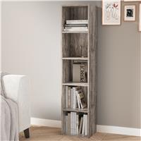 Bookcase Cube Storage Unit  Tall Narrow Bookshelf  5 Shelf / Coach Wood
