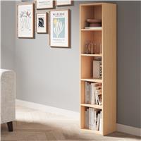 Bookcase Cube Storage Unit  Tall Narrow Bookshelf  5 Shelf / Beech