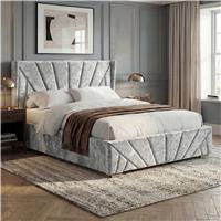 Crushed Velvet Ottoman Storage Bed Silver  Sunrise Bed Frame  Double (4ft6)