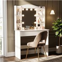 Dressing Table With Mirror & Led Lights  Makeup Vanity Desk  White