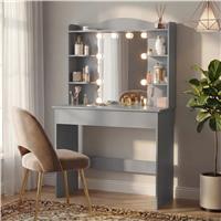 Dressing Table With Mirror & Led Lights  Makeup Vanity Desk  Grey