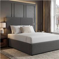 Velvet Ottoman Bed Frame - Gas Lift Ottoman Storage Bed - King (5ft) / Grey