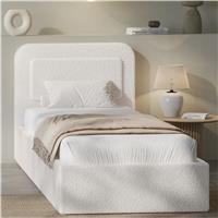 Boucle Upholstered Ottoman Storage Bed with Curved Headboard  Single (3ft) / White