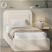 Boucle Upholstered Ottoman Storage Bed with Curved Headboard  Single (3ft) / Beige