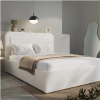 Boucle Upholstered Ottoman Storage Bed with Curved Headboard  Double (4ft6) / White