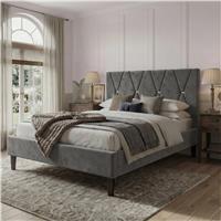 Velvet Double Bed Frame with Headboard Upholstered King Size Bed Frame - Double (4ft6) / Dark Grey