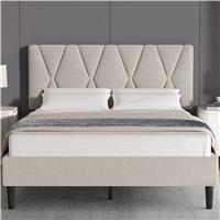 Velvet Double Bed Frame with Headboard Upholstered King Size Bed Frame - Double (4ft6) / Beige