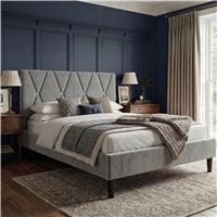 Velvet Double Bed Frame with Headboard Upholstered King Size Bed Frame - King (5ft) / Grey