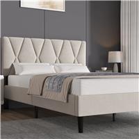 Velvet Double Bed Frame with Headboard Upholstered King Size Bed Frame - King (5ft) / Beige