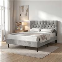 Velvet Bed Frame Double & King Size with Adjustable Headboard  King (5ft) / Light Grey