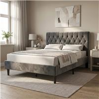 Velvet Bed Frame Double & King Size with Adjustable Headboard  Double (4ft6) / Grey
