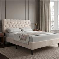 Velvet Bed Frame Double & King Size with Adjustable Headboard  Double (4ft6) / Beige