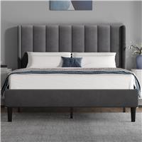 Vertical Line Velvet Upholstered Bed Frame Double & King Sizes  Double (4ft6) / Grey