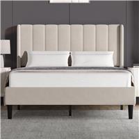 Vertical Line Velvet Upholstered Bed Frame Double & King Sizes  King (5ft) / Beige