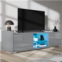 High Gloss LED TV Unit with Storage  Living Room TV Cabinet 140cm  Grey