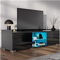High Gloss LED TV Unit with Storage  Living Room TV Cabinet 140cm  Black