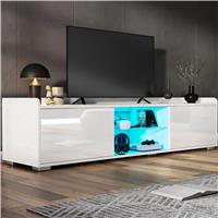 160cm High Gloss TV Unit With LED Lights & 2 Door Storage Cabinets  White