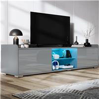 160cm High Gloss TV Unit With LED Lights & 2 Door Storage Cabinets  Grey