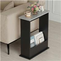 Small Narrow Side Table with Storage  Slim Sofa End Table  Grey + Black