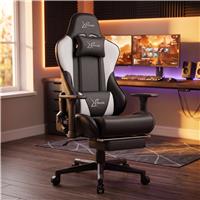 Ergonomic Gaming Chair with Footrest and Lumbar Support - White