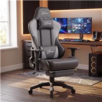Ergonomic Gaming Chair with Footrest and Lumbar Support - Dark Grey