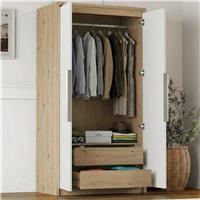 Skova 2 Door Double Wardrobe with Internal Drawers & Rail  Oak+White