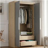 Skova 2 Door Double Wardrobe with Internal Drawers & Rail  Oak+Grey