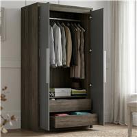 Skova 2 Door Double Wardrobe with Internal Drawers & Rail  Wooden Grey+Grey