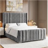 Winged Ottoman Bed Frame with Lines  Ottoman Storage Bed  Double (4ft6) / Grey