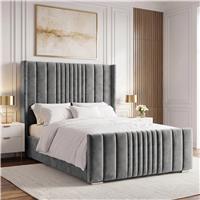 Winged Ottoman Bed Frame with Lines  Ottoman Storage Bed  King (5ft) / Grey