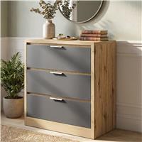 Skova 3 Drawer Chest of Drawers  Small Bedroom Drawers  Oak+Grey