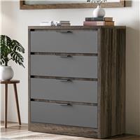 Skova 4 Drawer Chest of Drawers  Deep Chester Drawers  Wooden Grey+Grey