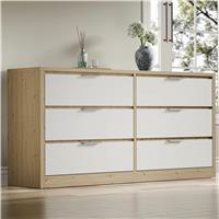 Skova Large 6 Chest of Drawers  Wide Bedroom Dresser  Oak+White