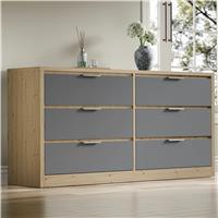 Skova Large 6 Chest of Drawers  Wide Bedroom Dresser  Oak+Grey