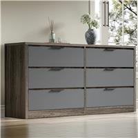 Skova Large 6 Chest of Drawers  Wide Bedroom Dresser  Wooden Grey+Grey
