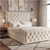 Cross Puffed Ottoman Storage Bed  Velvet Ottoman Bed Frame  Beige / Double (4ft6)